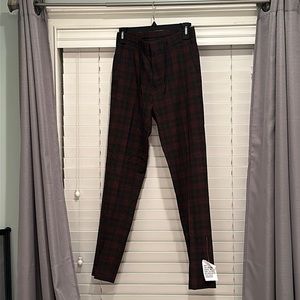 ASOS burgundy plaid skinny smart pants with drawstring